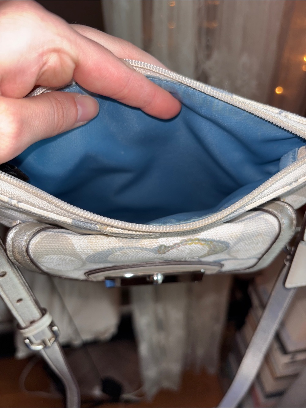 Coach Chalk Signature Canvas Crossbody with Metallic Silver Trim - Picture 2 of 5